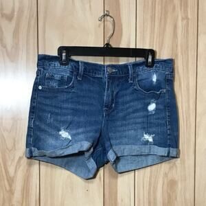 Old Navy Boyfriend 5 Pocket Blue Mid Wash Distressed Denim Cuff Hem Shorts 10